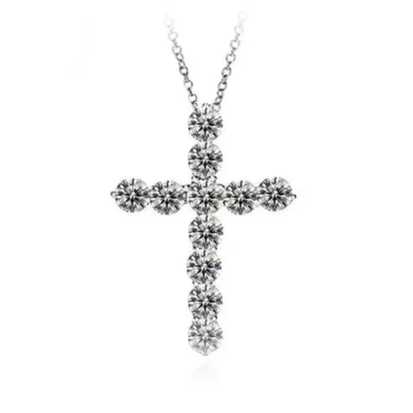 NEW 925 Sterling Silver Diamond Cross Necklace - Picture 4 of 4